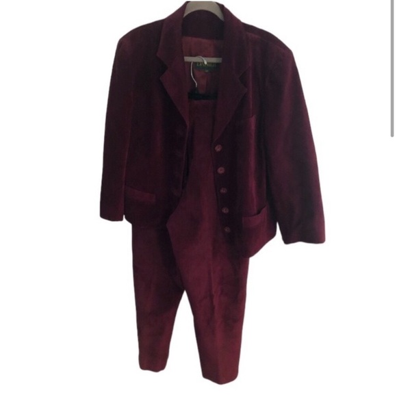 DANIER Vintage Leather/Suede 2 piece Pant Suit Wine color Size Medium - Picture 5 of 16